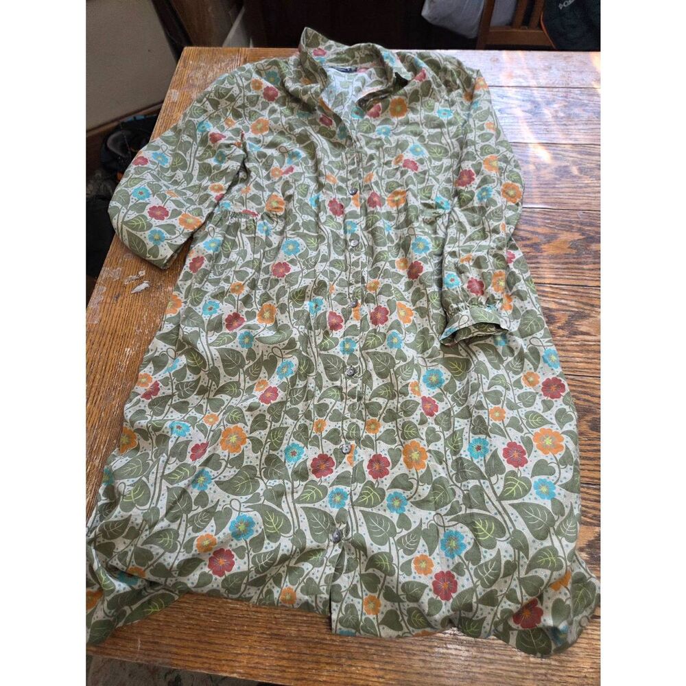 Gudrun Borelis green floral cotton button down dress sz Medium - Picture 2 of 5